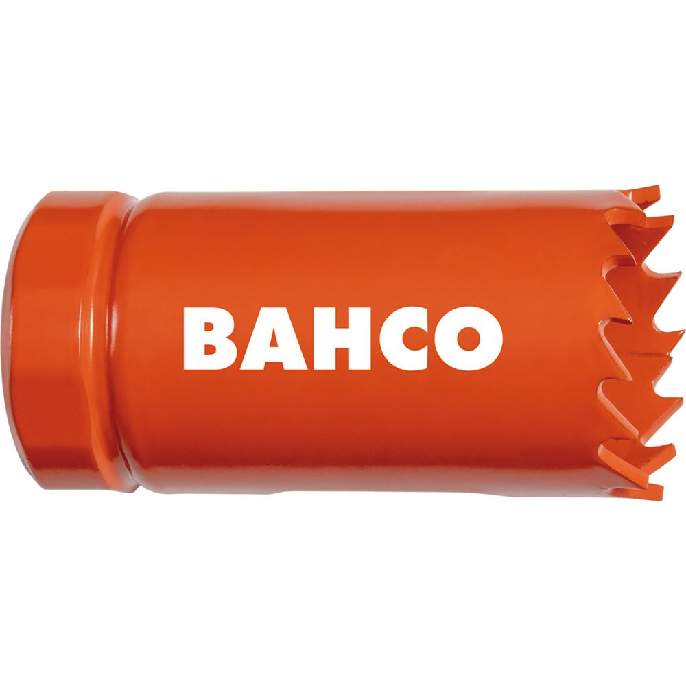 Ein oranges BAHCO Lochsägeblatt mit weißen Zähnen.