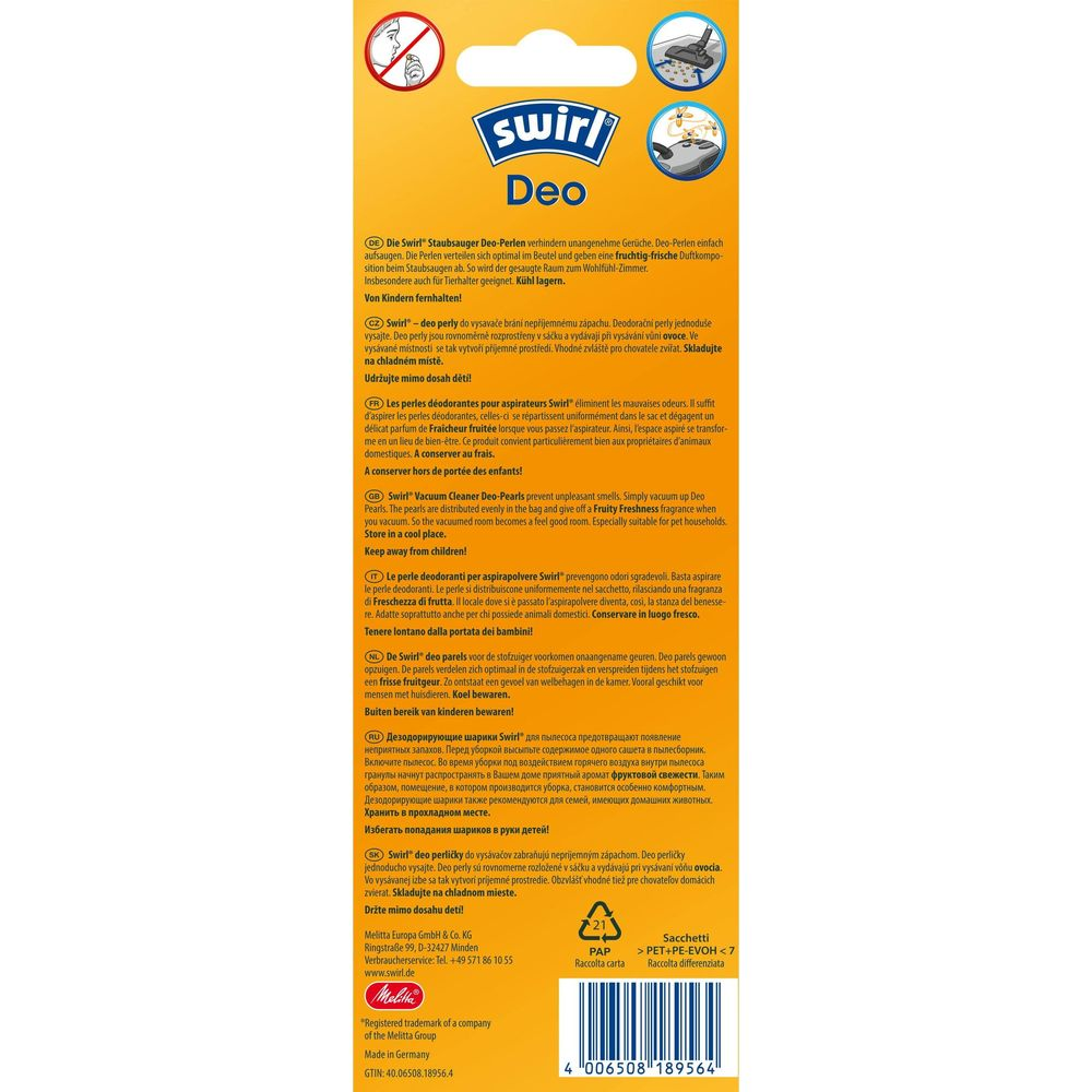 Perle deodoranti Swirl per aspirapolvere per combattere odori e rinfrescare.