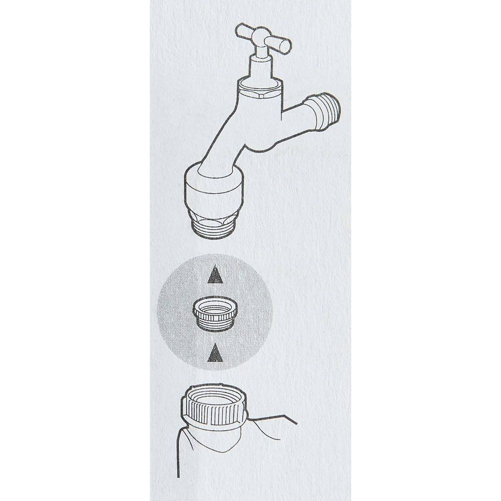 A faucet diagram shows a tap, a threaded piece, and a connector.