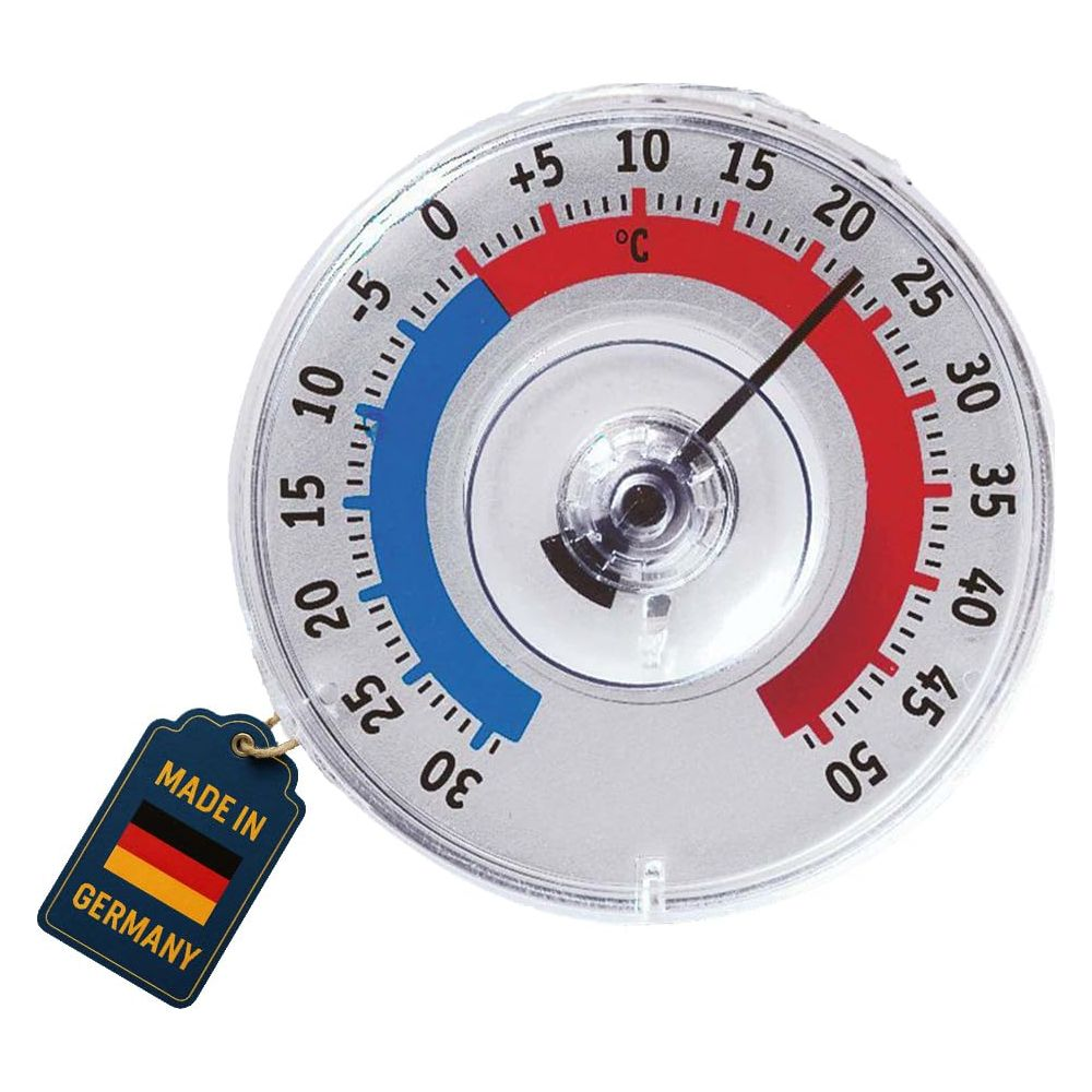 Ein Thermometer zeigt 25 Grad Celsius an. Ein Anhänger zeigt 'Made in Germany'.