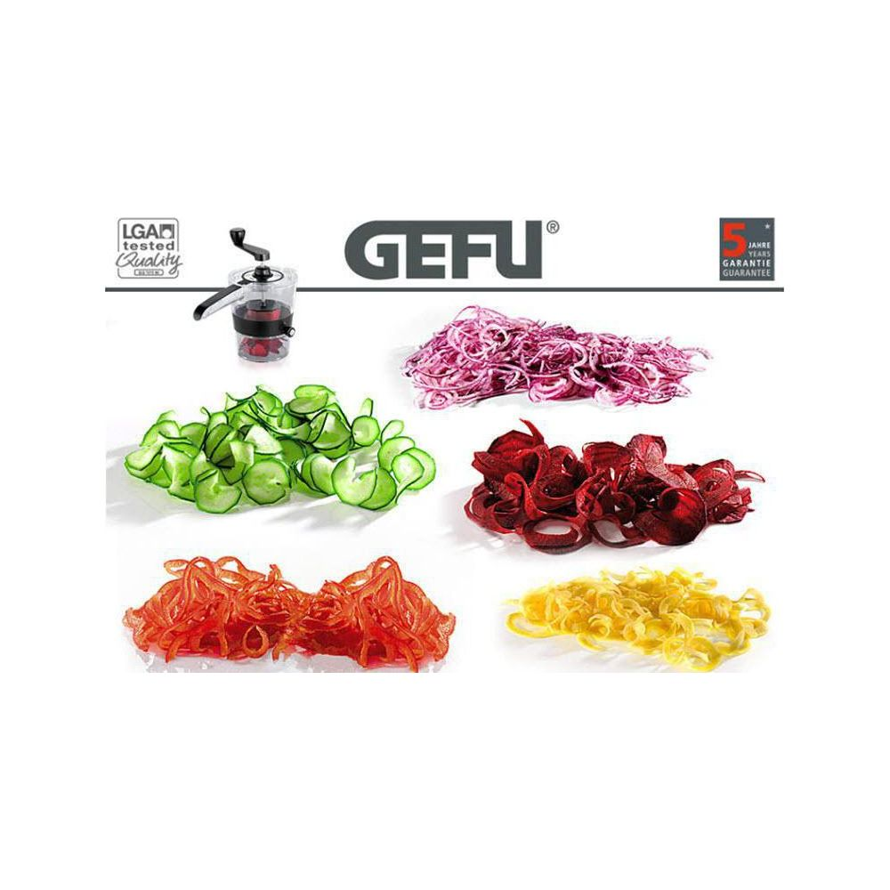 Gefu Spiralschneider mit fünf verschiedenen Gemüsesorten.