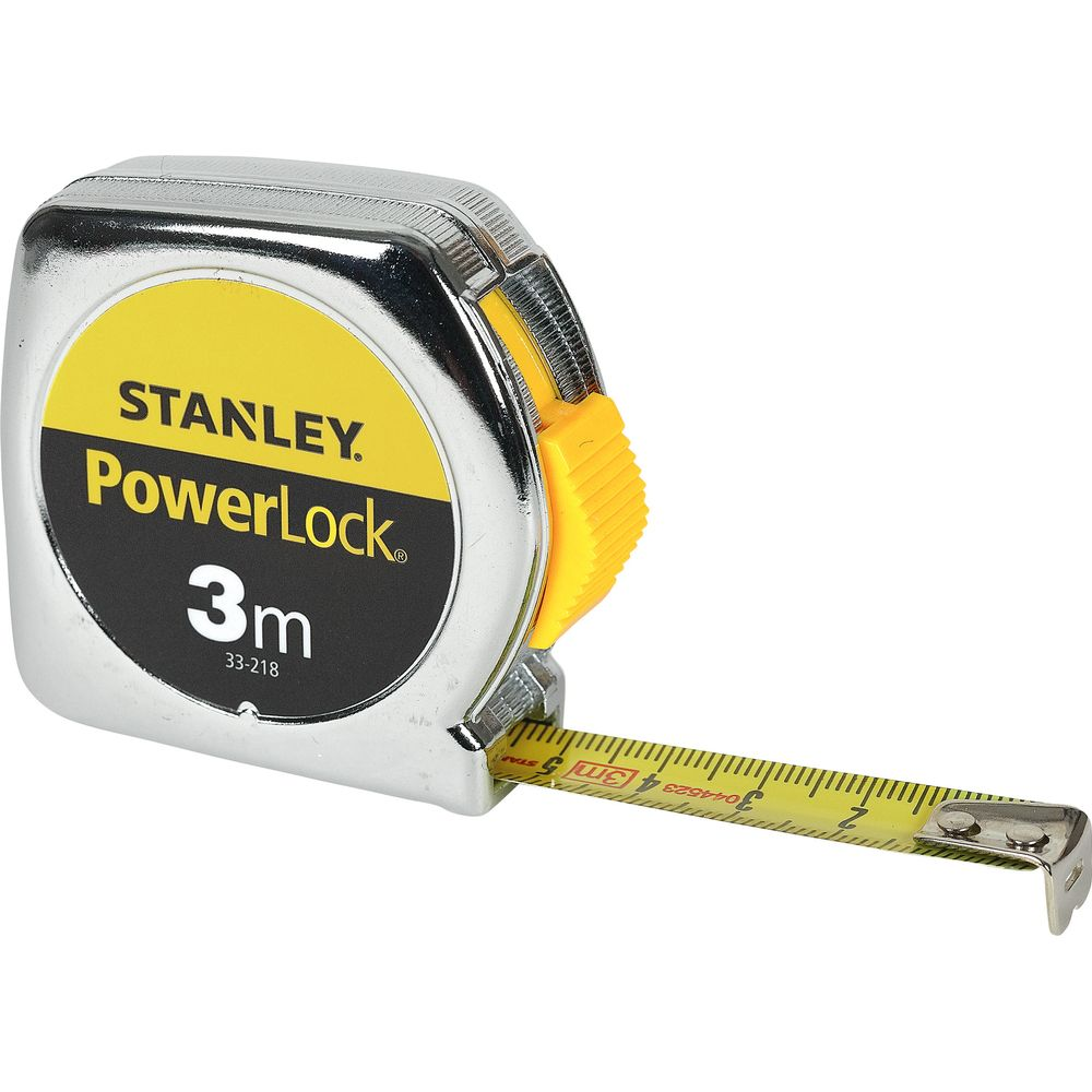 Miarka Stanley PowerLock 3m z wysuniętą żółtą taśmą.