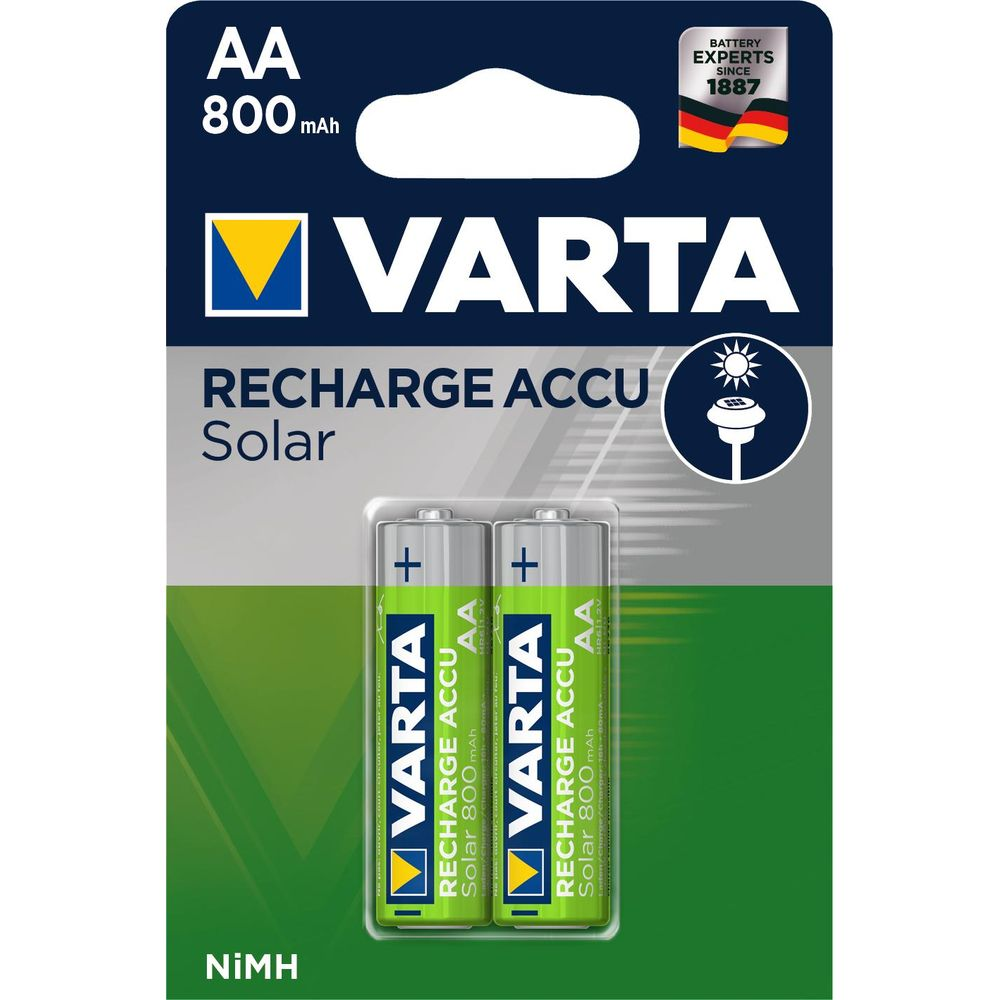 Baterie Varta AA 800 mAh Solar w podwójnym opakowaniu z logo.