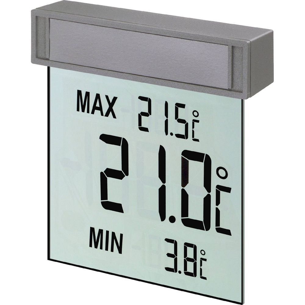 Digitales Thermometer zeigt Max 21.5, Aktuell 21.0 und Min 3.8 Grad an.