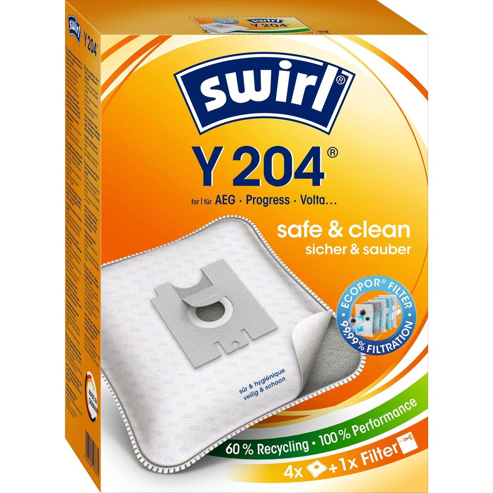 Verpackung für Swirl Y 204 Staubsaugerbeutel mit Filter.