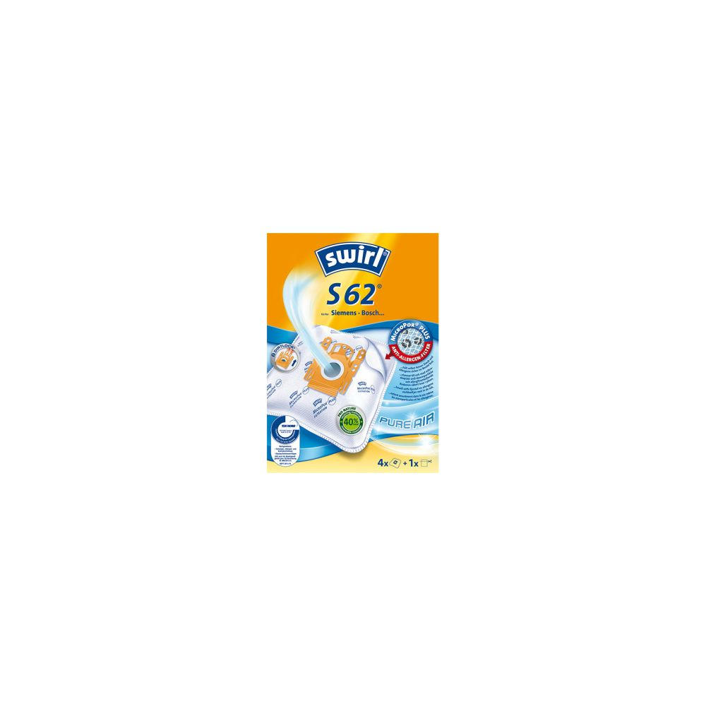 Packung mit Swirl S62 Staubsaugerbeuteln, für Siemens und Bosch.