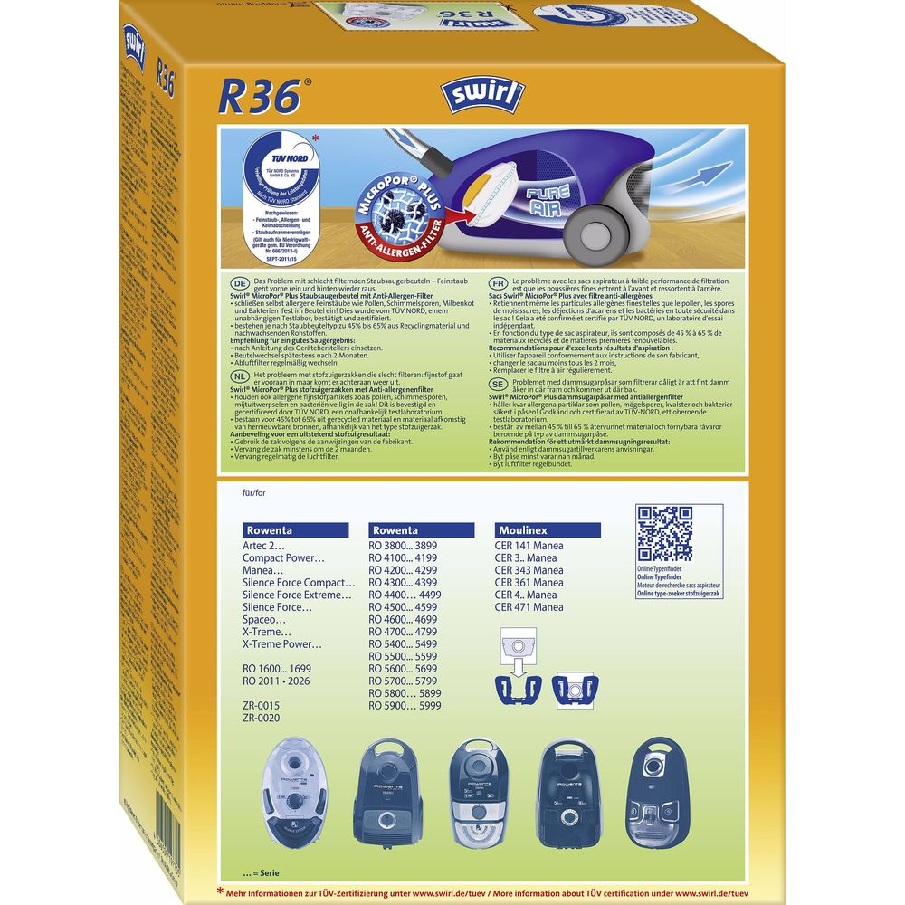 Rowenta und Moulinex Staubsaugerbeutel mit Anti-Allergen-Filter.