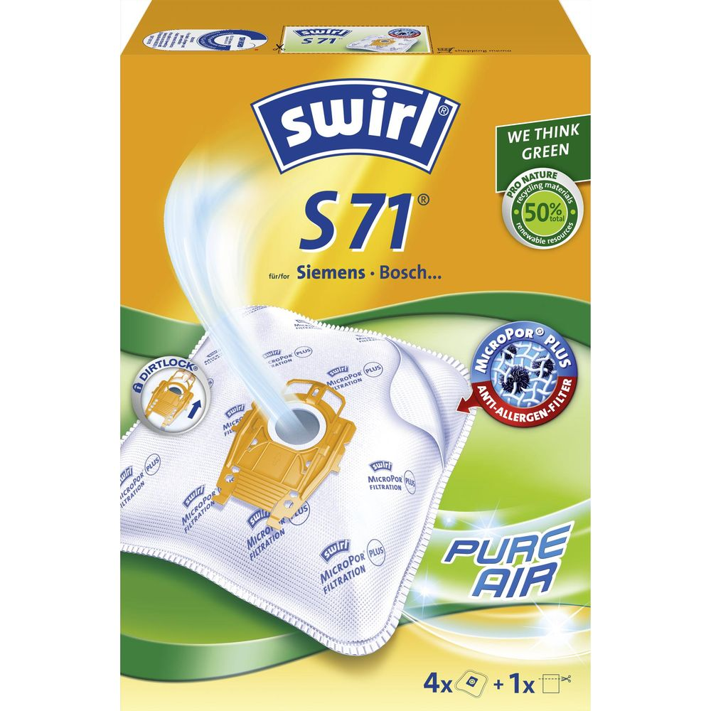 Swirl S71 Staubbeutelpackung für Siemens/Bosch, mit MicroPor Plus Anti-Allergen-Filter.