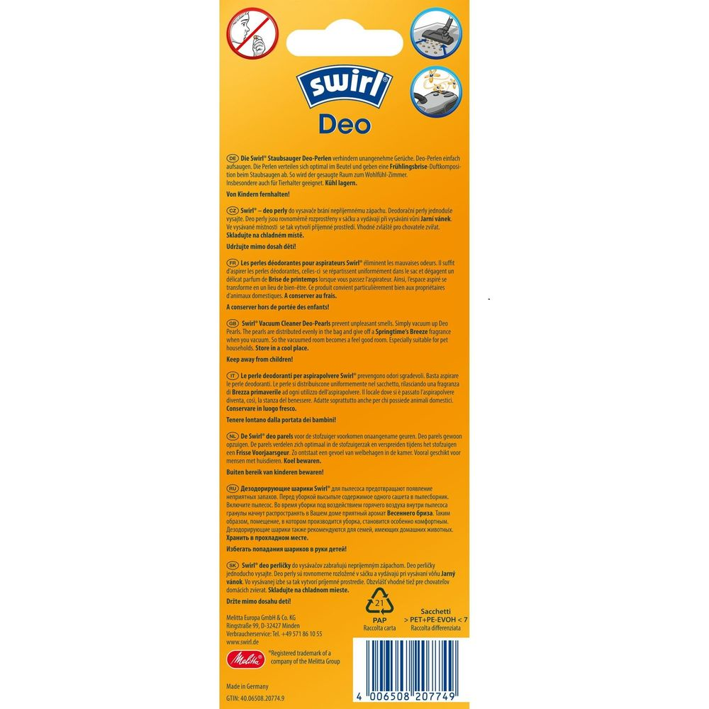 Swirl Deo Perlen für Staubsauger gegen Gerüche, Frühlingsbrise-Duft.