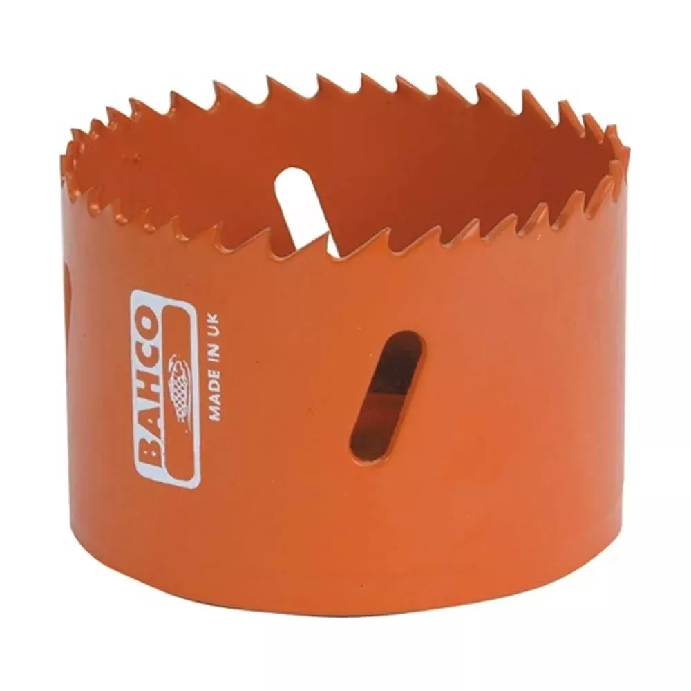 Orange HSS-Bimetall-Sägeblatt mit Zähnen und Auswurflöchern.