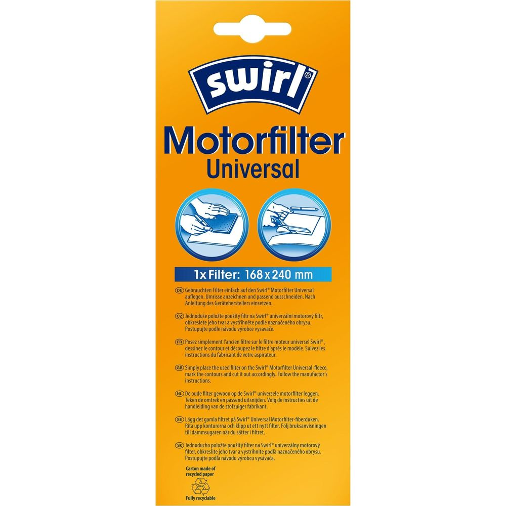 Swirl Motorfilter Universal. Anleitung zum Zuschneiden und Einsetzen.