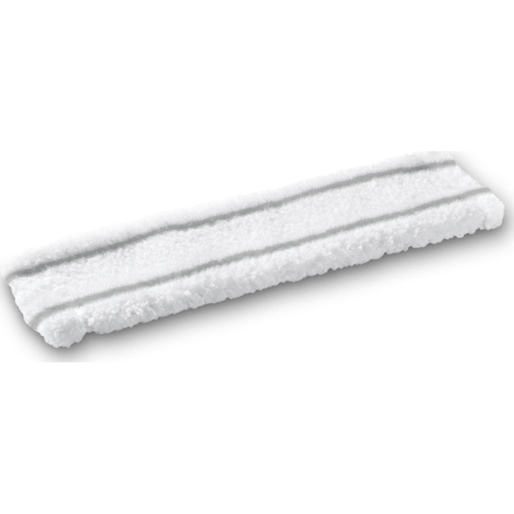 Ein weißer Mikrofaser-Moppaufsatz mit zwei grauen Streifen.