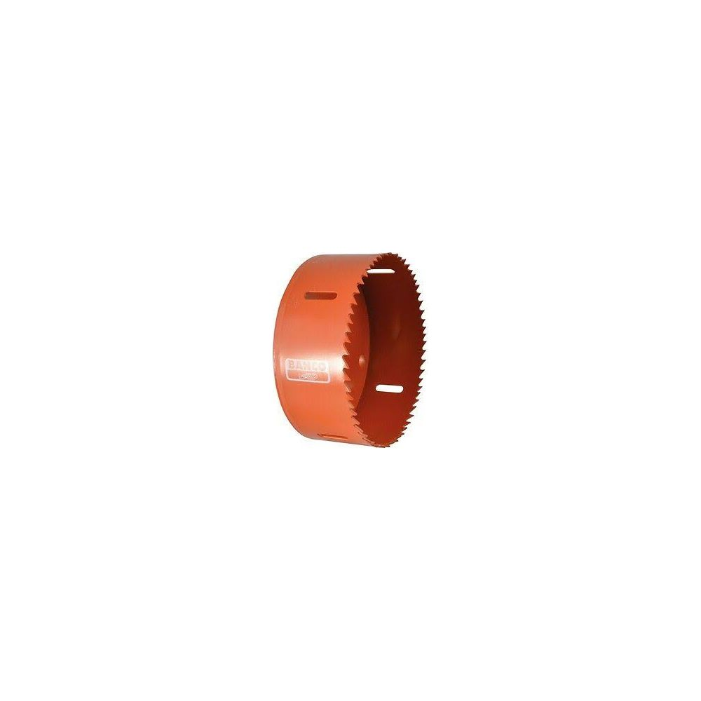 Eine orangefarbene Lochsäge mit gezackten Kanten und dem Logo von Bahco.