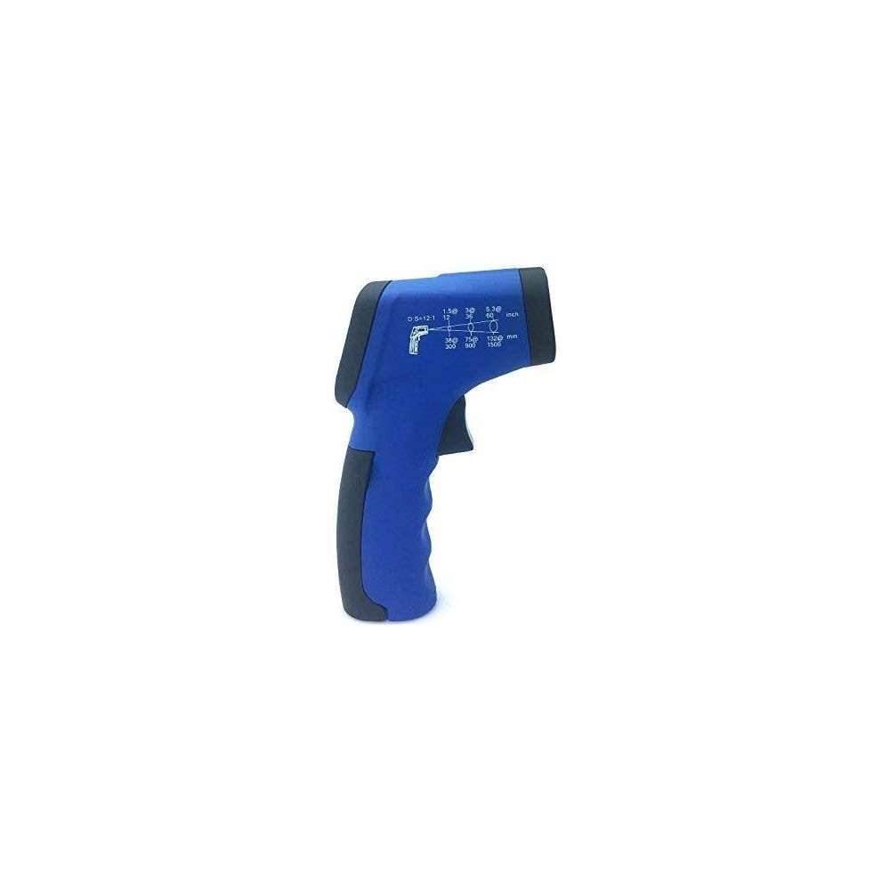 Blauer Infrarot-Thermometer mit schwarzem Griff und Beschriftung.