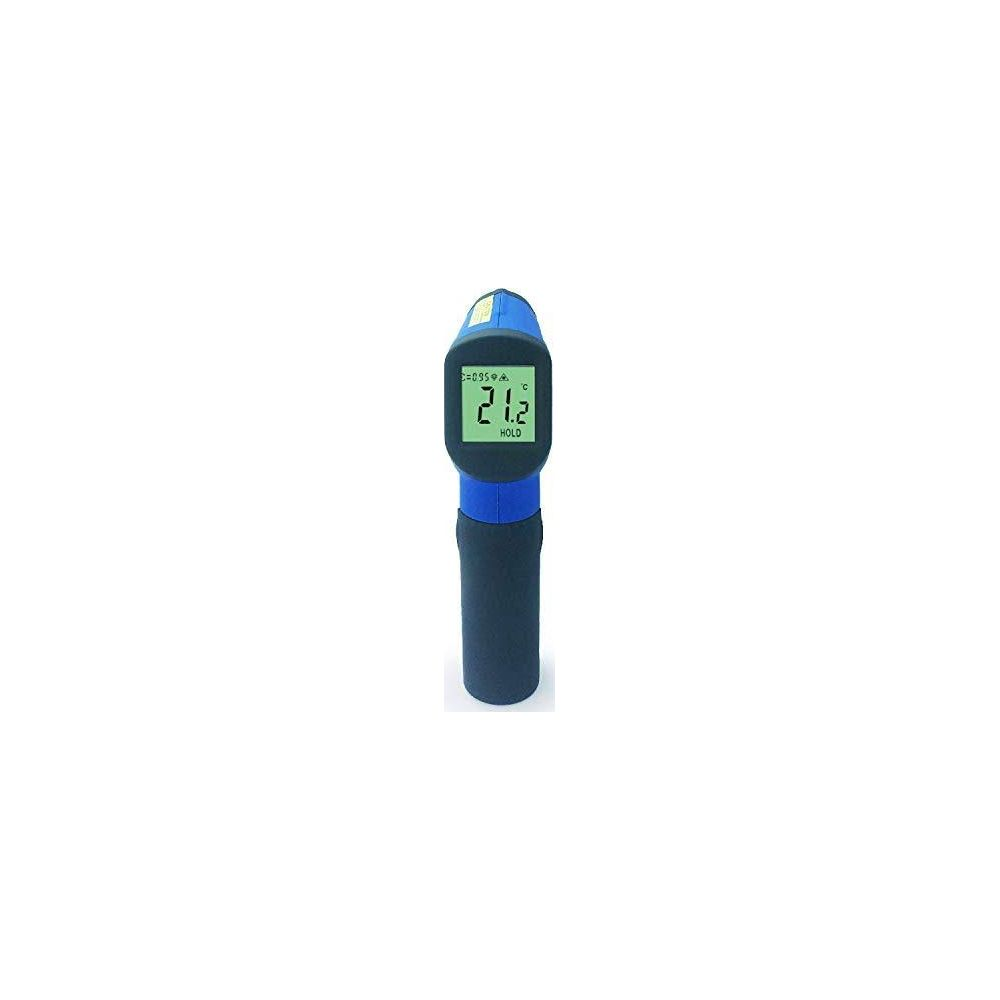 Ein blau-schwarzes Infrarot-Thermometer mit digitaler Anzeige von 21,2 Grad Celsius.