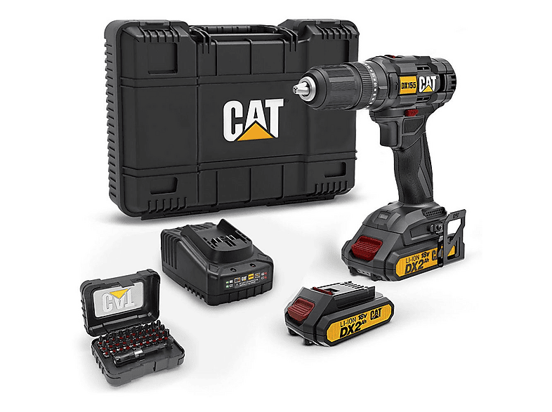 CAT DX155.1SET 18Volt/2.0Ah Li-ion Çift Akülü Şarjlı Darbeli Matkap + DA01901 32 Parça Vidalama Uç Seti