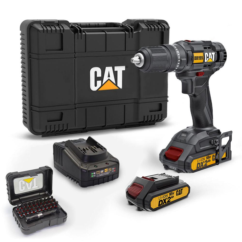 CAT DX155.1SET 18Volt/2.0Ah Li-ion Çift Akülü Şarjlı Darbeli Matkap + DA01901 32 Parça Vidalama Uç Seti