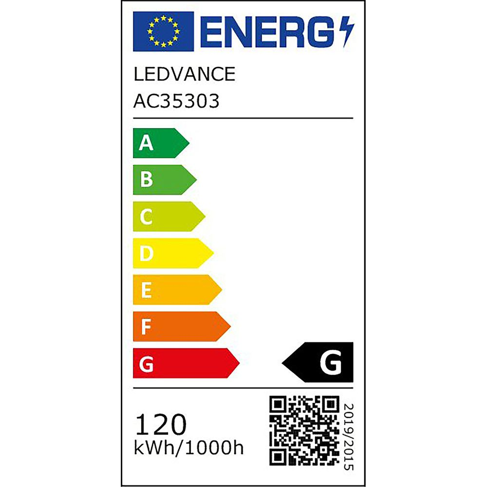 Etichetta energetica LEDVANCE AC35303, classe G, 120 kWh/1000h.