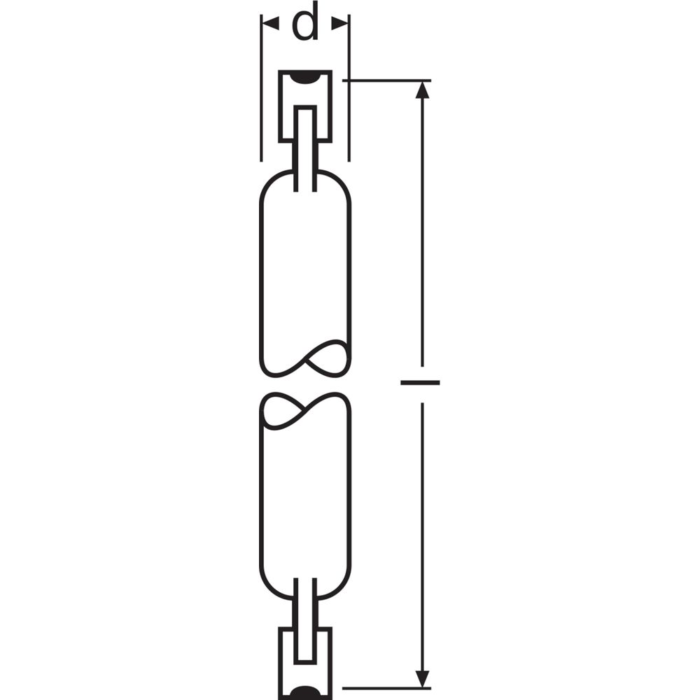 Disegno tecnico di una catena con indicatori di lunghezza e larghezza.
