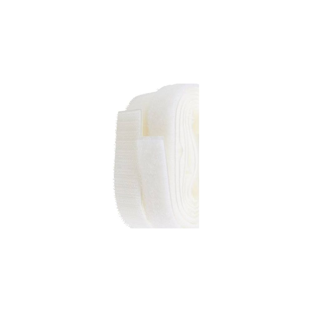 A roll of white velcro is shown, with hook and loop sides visible.