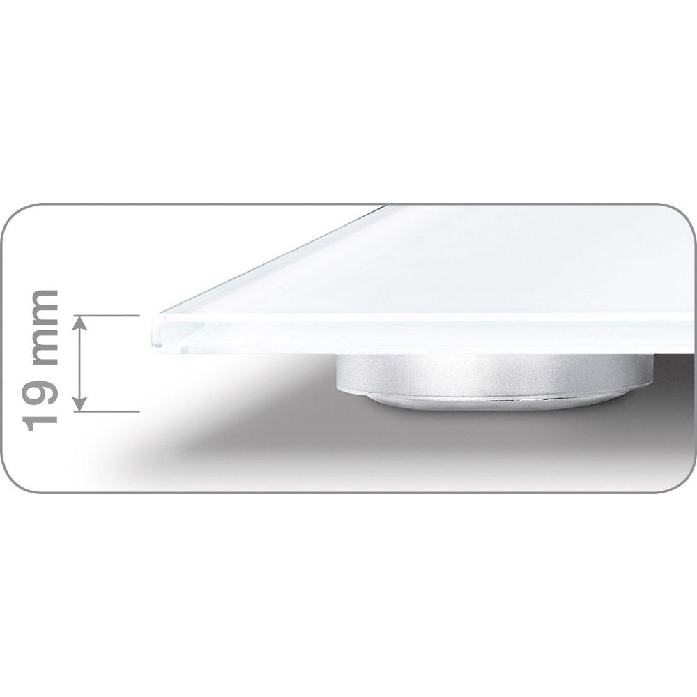 Gros plan d'une surface en verre blanc avec une indication de 19 mm.