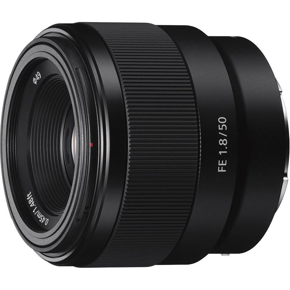 Black camera lens with focus ring and f/1.8 50mm labeling.