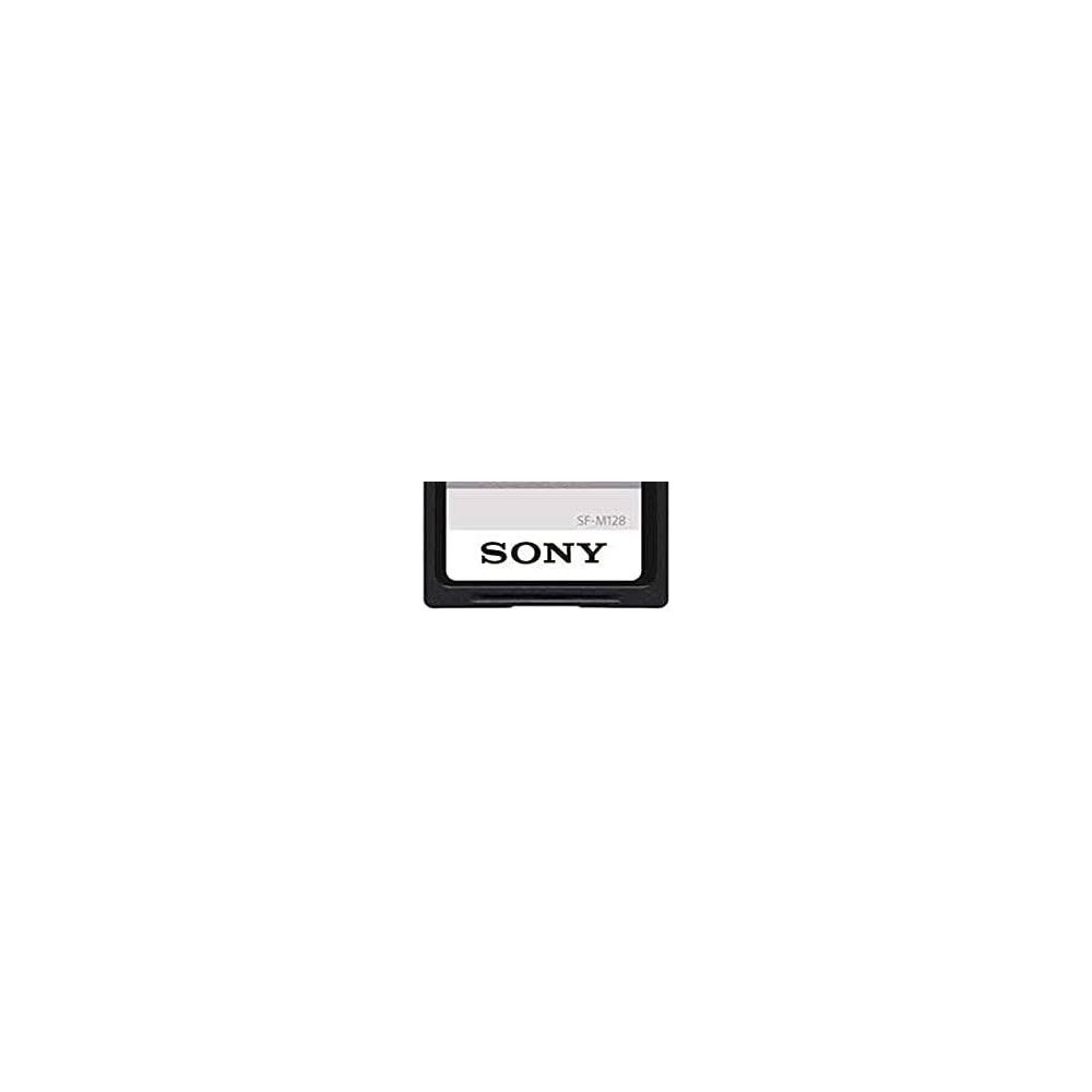 Une carte mémoire Sony SF-M128 avec boîtier noir et dessus argenté.
