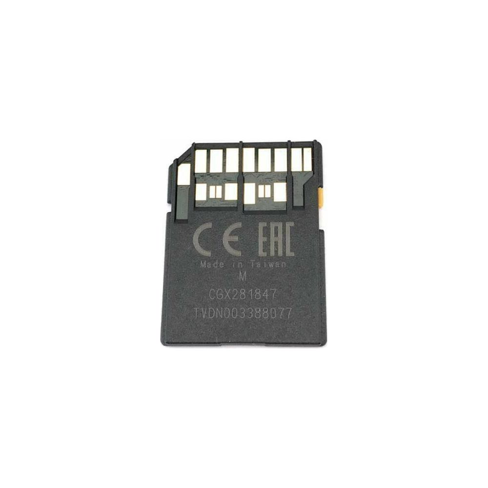 Carte SD avec logos CE et EAC. Fabriqué à Taïwan.