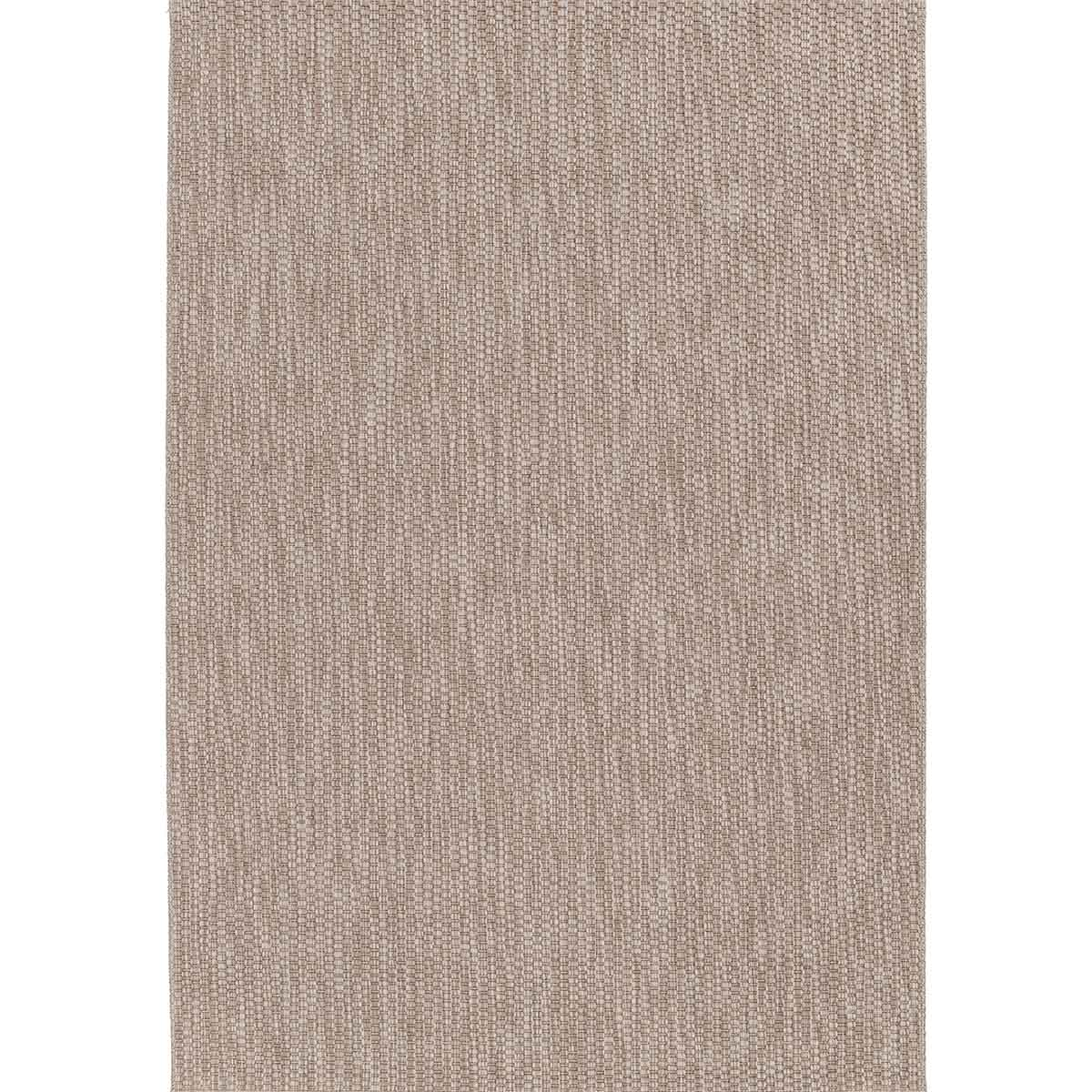 Een beige vloerkleed met een fijn geweven patroon is te zien op een witte achtergrond.