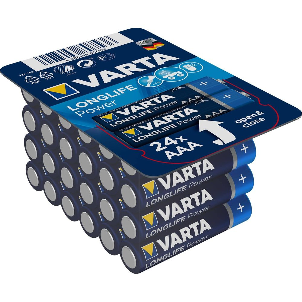 Varta AAA Batterien im 24er Pack, blau mit gelbem Varta Logo.