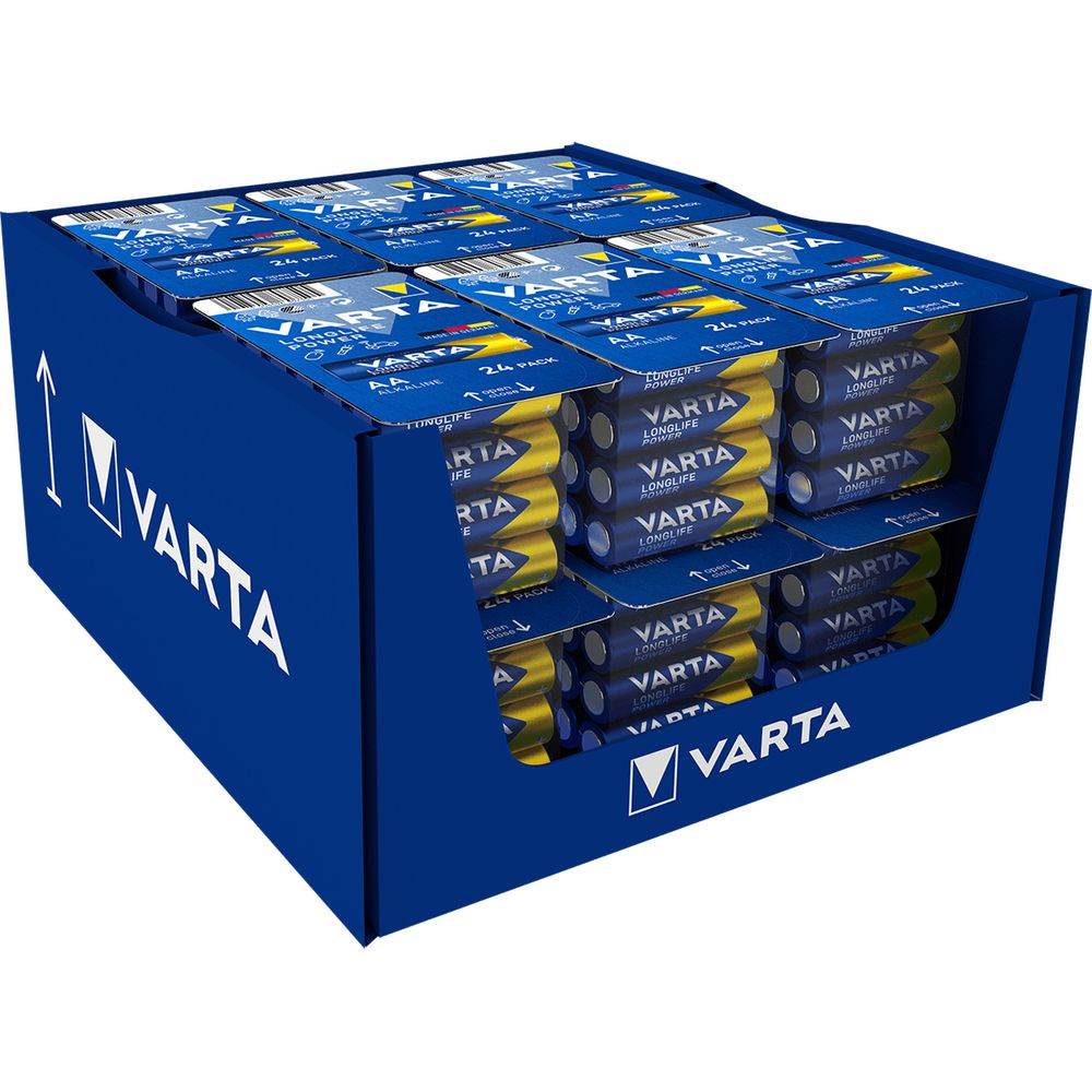 Vieler AA-Batterien in einer blauen Varta-Box.
