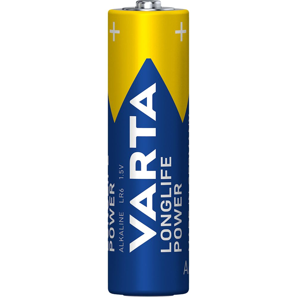 Eine Varta LR6 AA Batterie in Blau und Gelb mit "VARTA" Schriftzug.