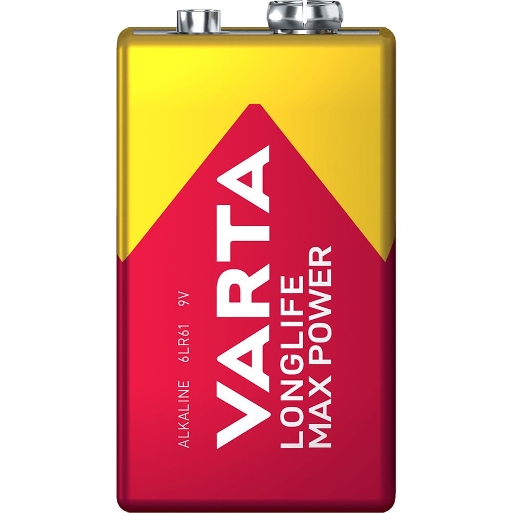 Eine Varta 9V Alkaline-Batterie mit gelbem und rotem Design.