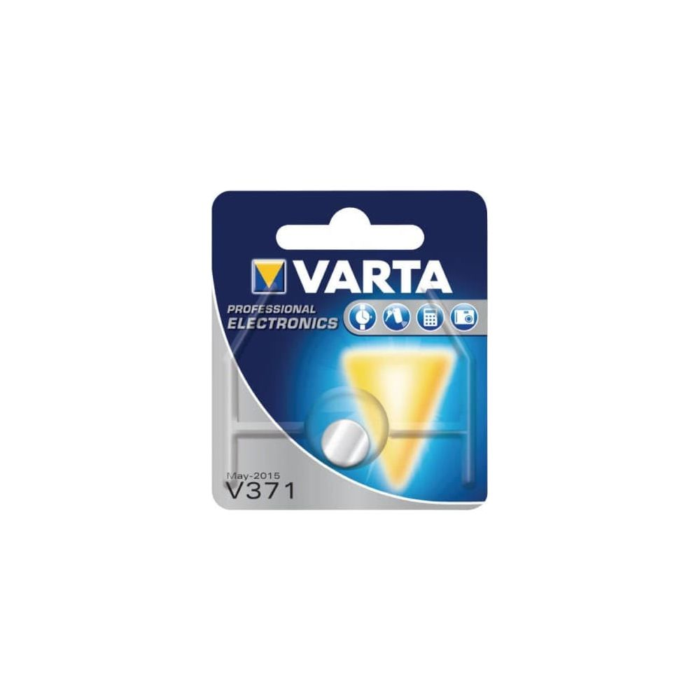 Confezione di batterie Varta V371 con logo e simboli.