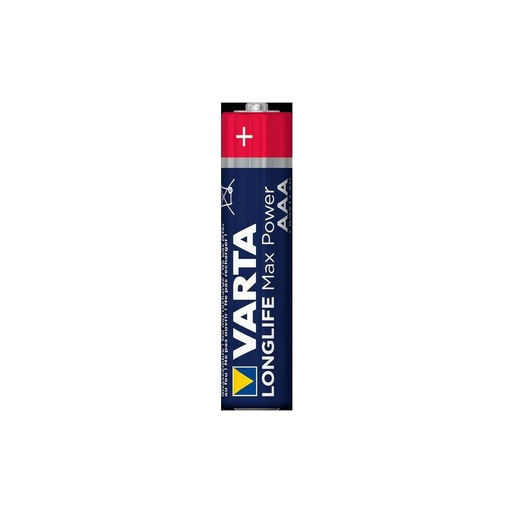 A AAA Varta Longlife Max Power battery with a positive terminal at the top.
