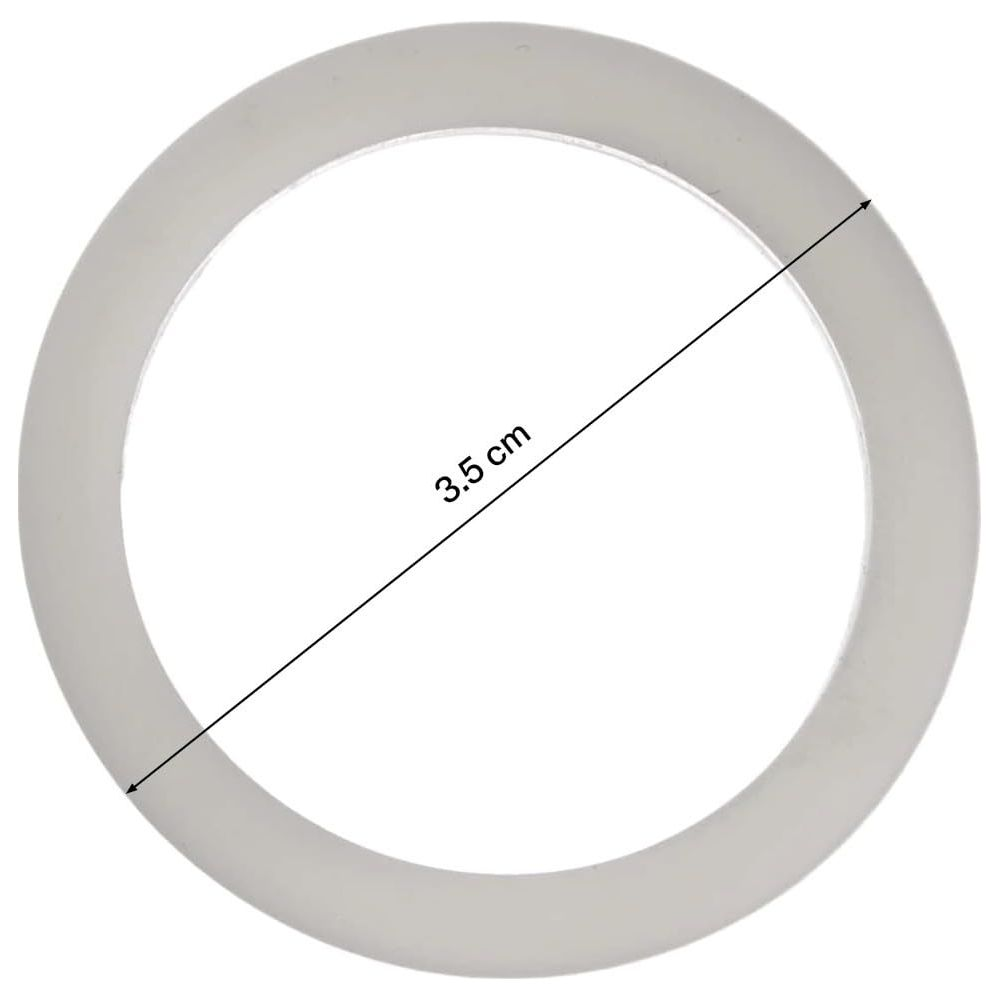 Ein weißer Ring mit einem Durchmesser von 3,5 cm, isoliert auf weißem Hintergrund.