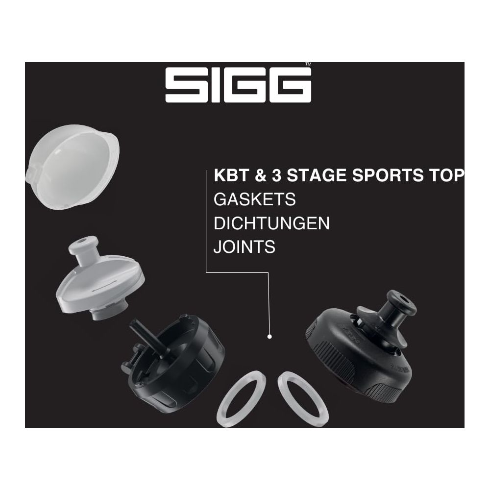 SIGG Kappen und Dichtungen für Sportflaschen in verschiedenen Farben.