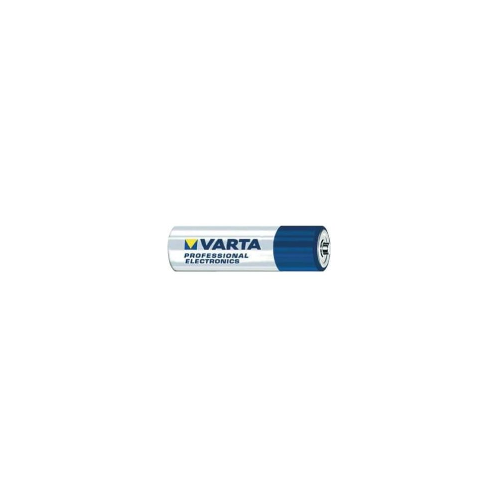 Una pila Varta AA con tapa azul y carcasa plateada.