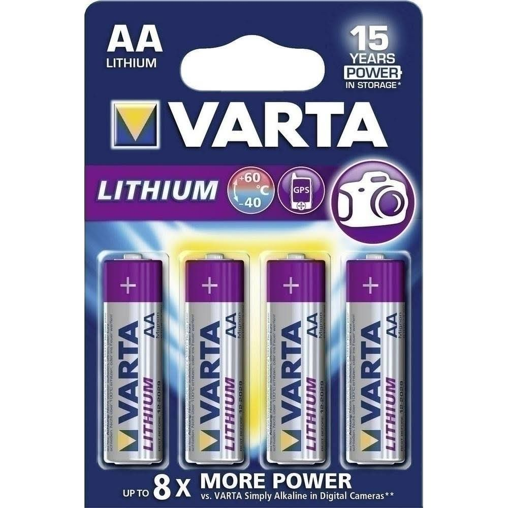 Varta AA lithium batterijen in een 4-pack met camera-icoon.