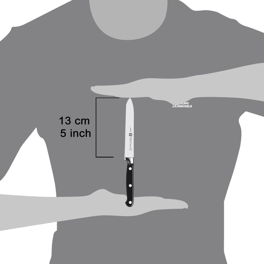 Ostrze noża o długości 13 cm trzymane między dłońmi.