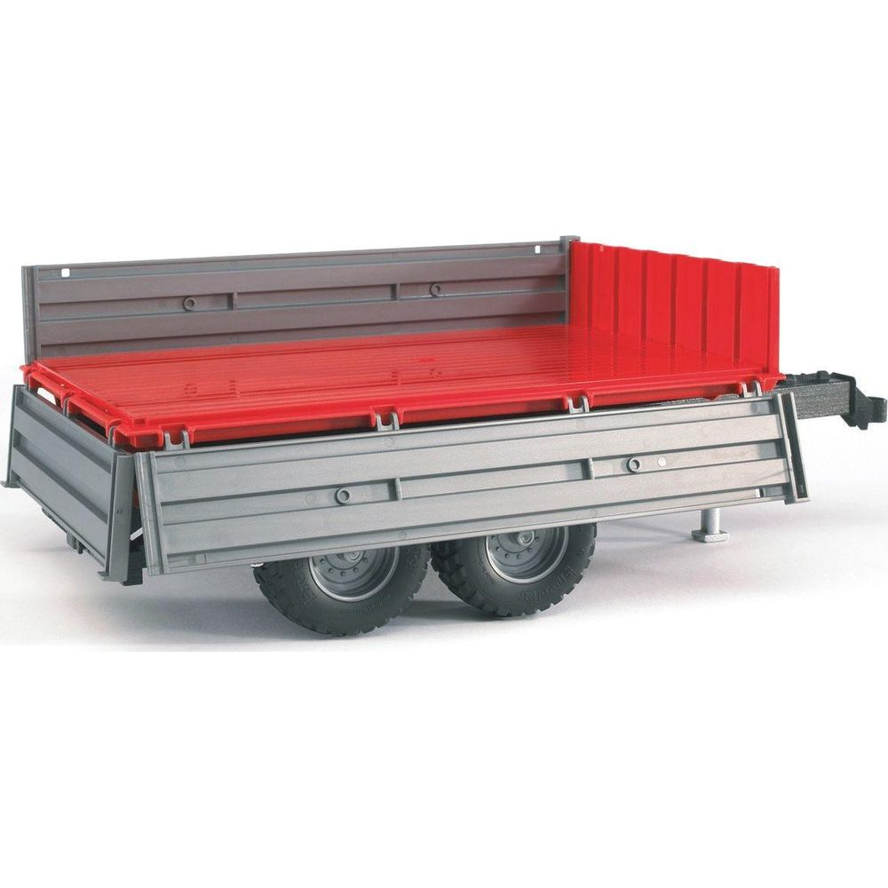 Czerwono-szary przyczepa z dwoma osiami i kołami.
