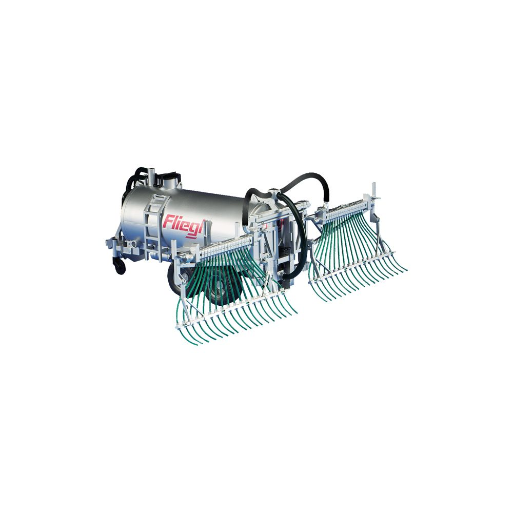 Srebrny rozsiewacz obornika z wieloma zielonymi wężami.