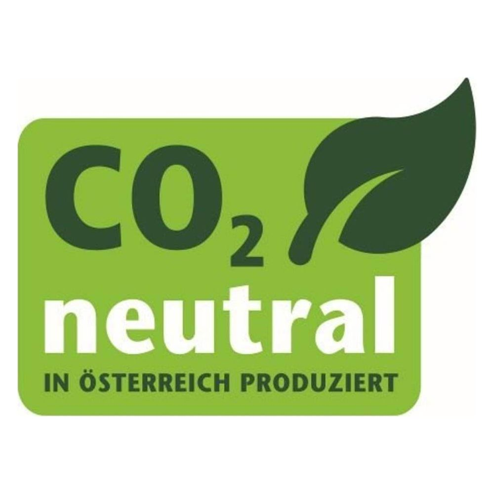CO2 neutre : Produit en Autriche. Sceau vert avec feuille.