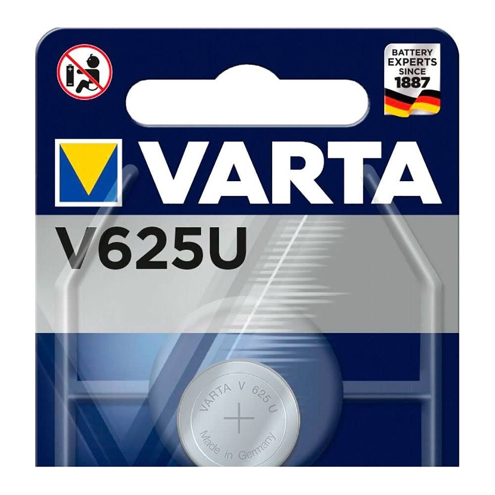 Varta V625U batterijverpakking met symbolen en merknaam.
