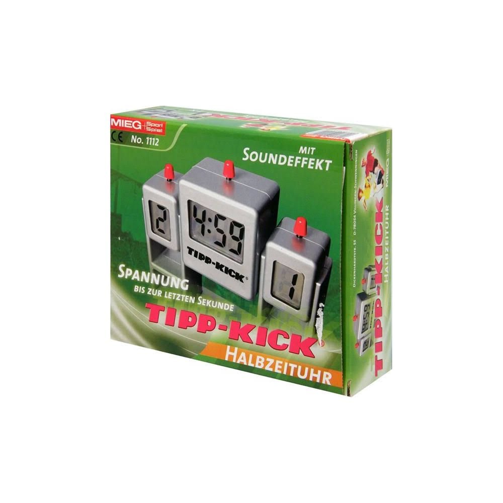 Verpackung für ein Tipp-Kick Halbzeituhren-Spiel mit drei digitalen Uhren.