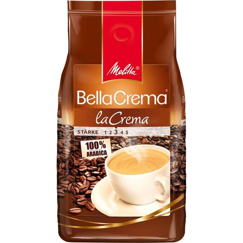 Melitta Bella Crema Kaffee mit 100% Arabica, Stärke 1-5. Ganze Bohnen.