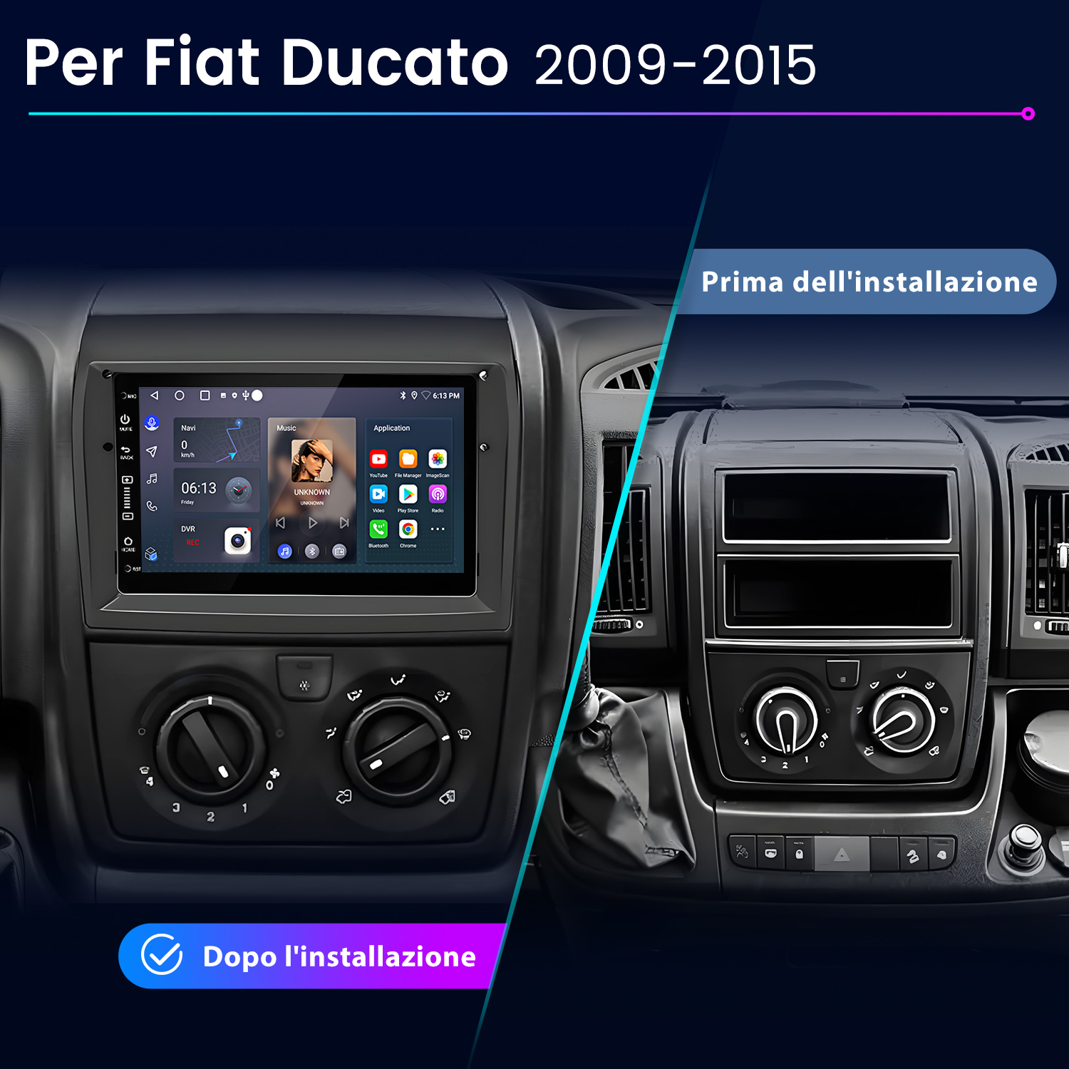 Confronto cruscotto Fiat Ducato 2009-2015 prima e dopo installazione.