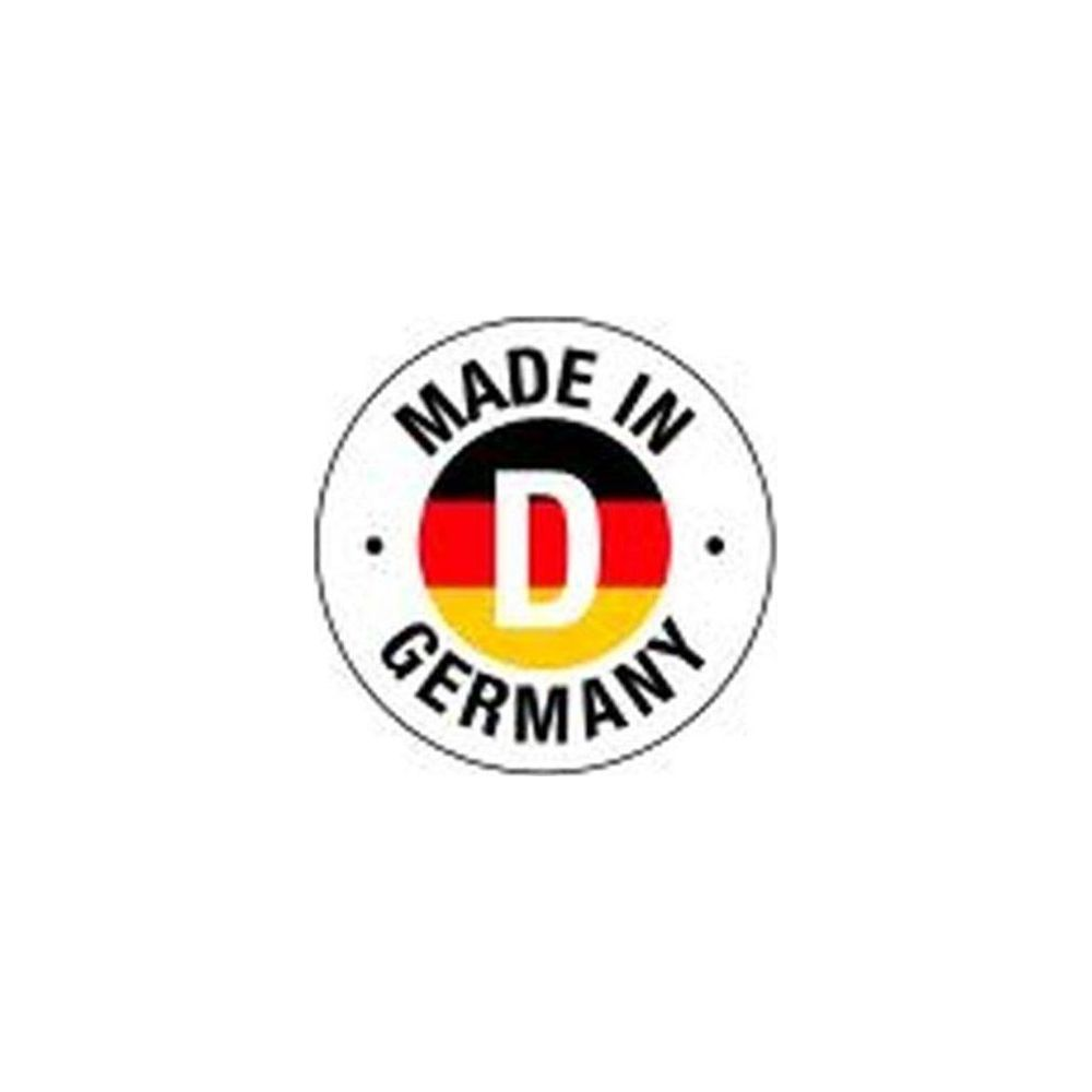 Logo mit "Made in Germany" und Deutschlandfarben.