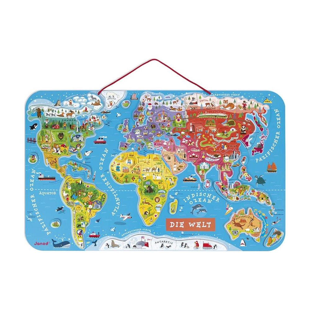 Une carte du monde colorée avec des détails d'animaux et de pays pour enfants.