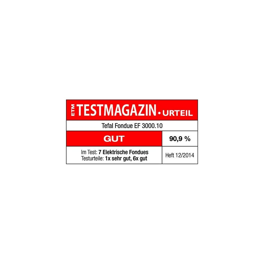 ETM Testmagazin Werdykt: Tefal Fondue EF 3000.10. Dobry, 90,9%.